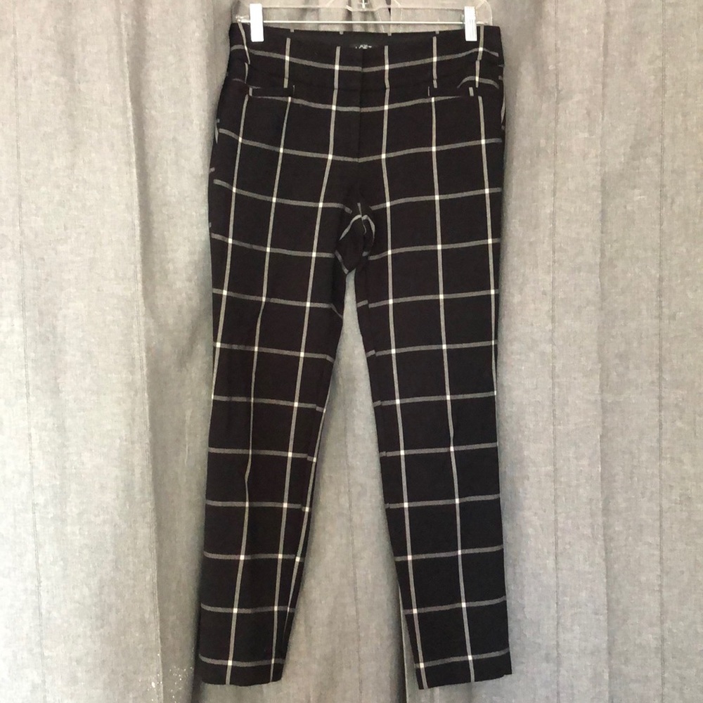 Black and white plaid trouser pants